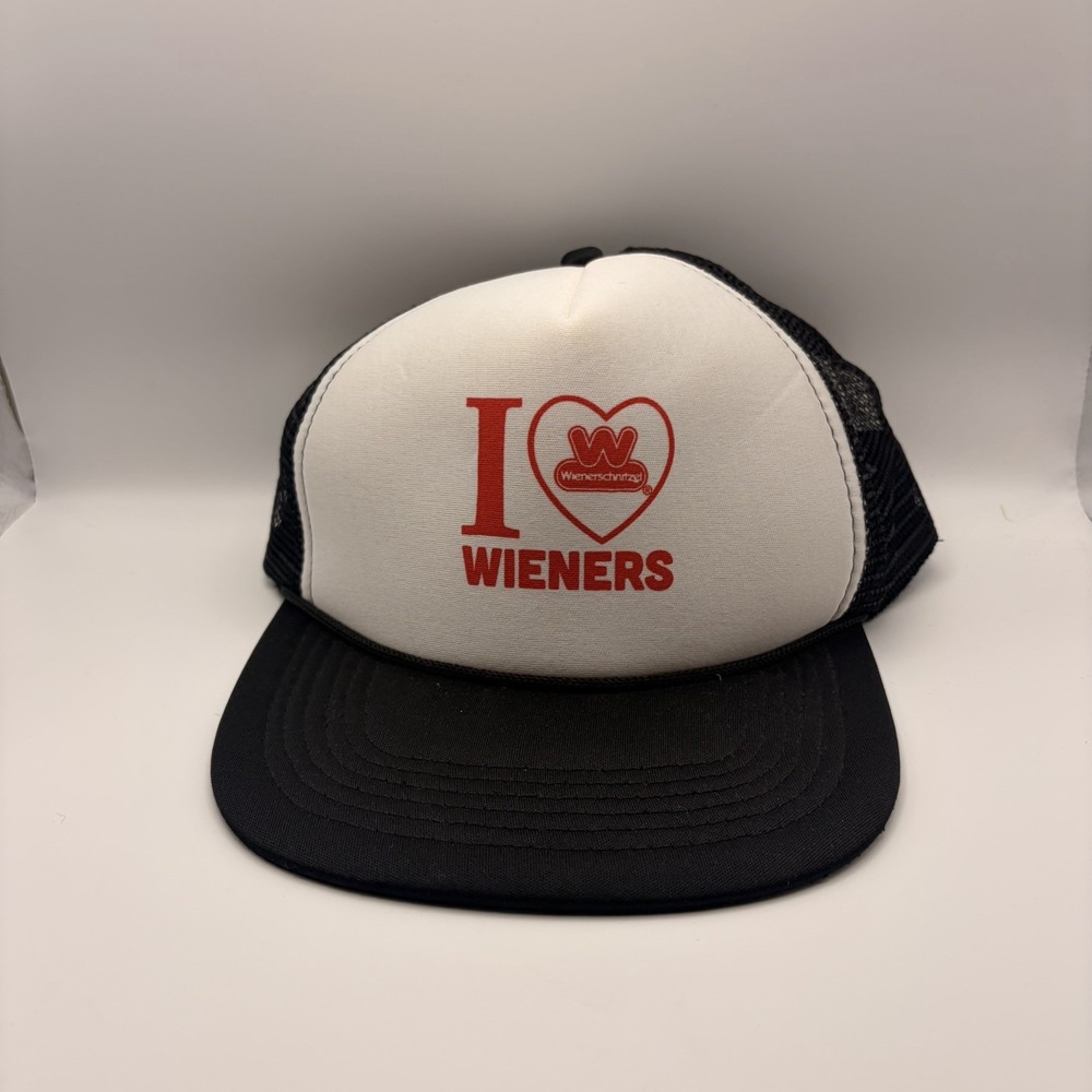 Wienerschnitzel I Love Wieners Trucker Hat Clipper Mesh Snapback Black White